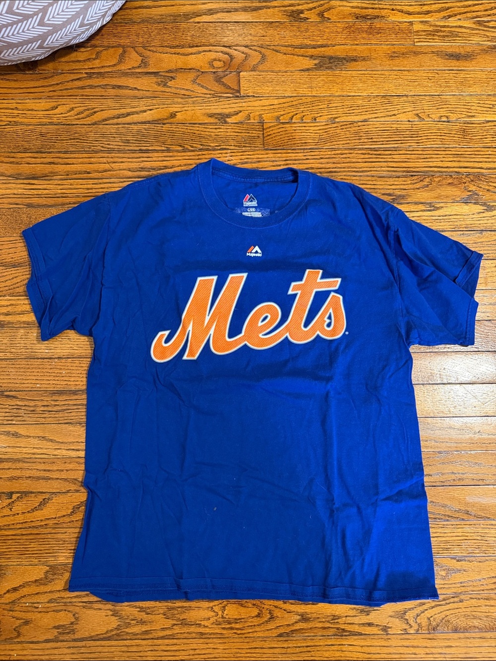Majestic Royal Blue New York Mets Script Logo Tee with Orange Accent